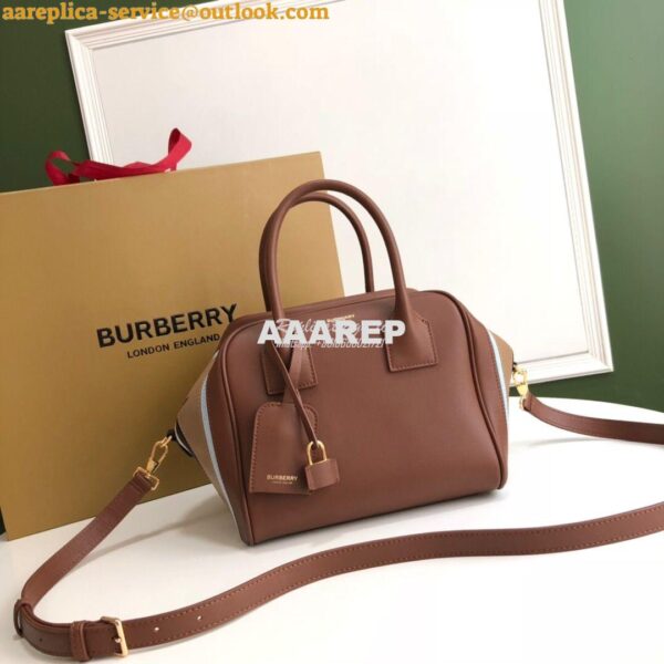 Replica Burberry Small Stripe Intarsia Leather Cube Bag Brown 2