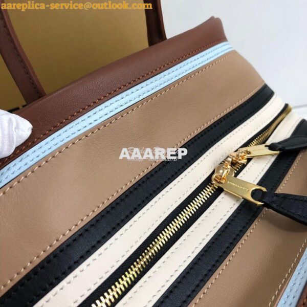 Replica Burberry Small Stripe Intarsia Leather Cube Bag Brown 7