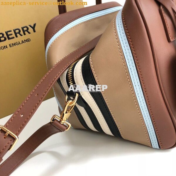 Replica Burberry Small Stripe Intarsia Leather Cube Bag Brown 8