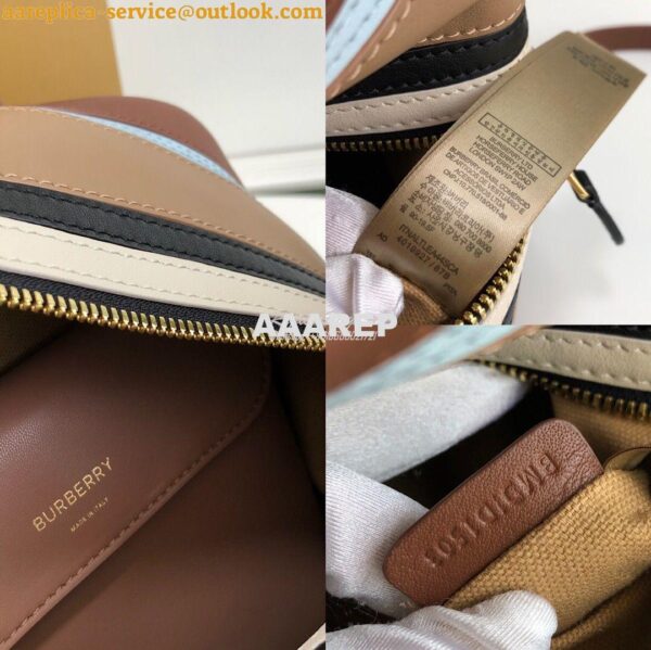 Replica Burberry Small Stripe Intarsia Leather Cube Bag Brown 10