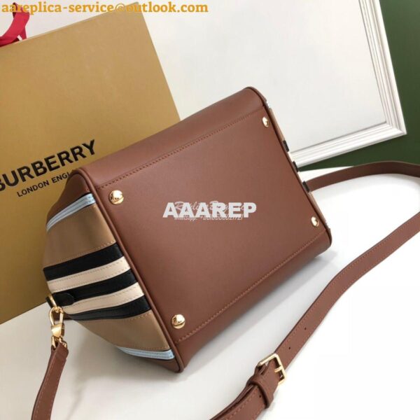 Replica Burberry Small Stripe Intarsia Leather Cube Bag Brown 12