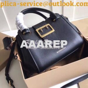 Replica Burberry The Small/Medium Buckle Tote in black Grainy Leather 2