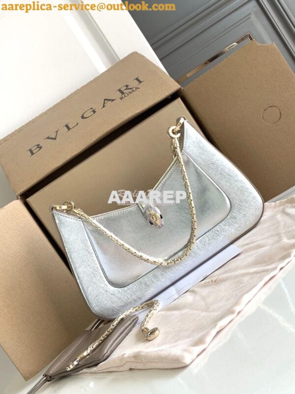 Replica Bvlgari Serpenti Baia Small Shoulder Bag silver Striated calfs 4