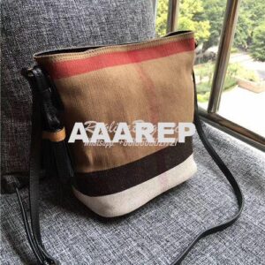 Replica Burberry The Small Ashby in Canvas Check and Black Leather 39 2