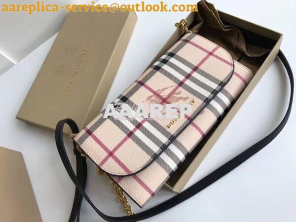 Replica Burberry Black Leather Trim Haymarket Check Wallet with Chain 5