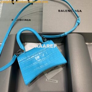 Replica Balenciaga 592833 Hourglass XS Top Handle Bag Blue Silver 2