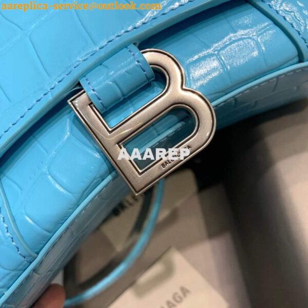 Replica Balenciaga 592833 Hourglass XS Top Handle Bag Blue Silver 8