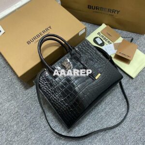 Replica Burberry Frances Mini Croc Effect Leather Tote Bag in black