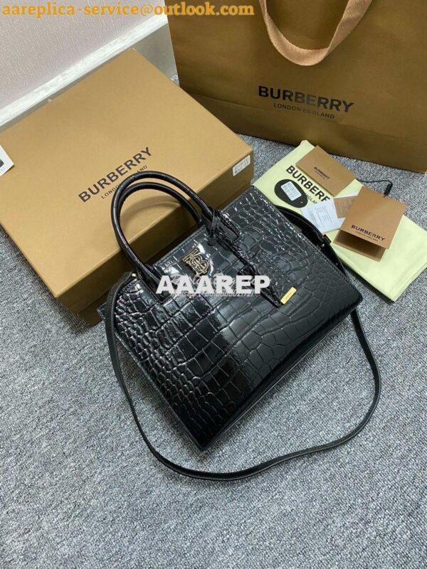 Replica Burberry Frances Mini Croc Effect Leather Tote Bag in black