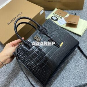 Replica Burberry Frances Mini Croc Effect Leather Tote Bag in black 2