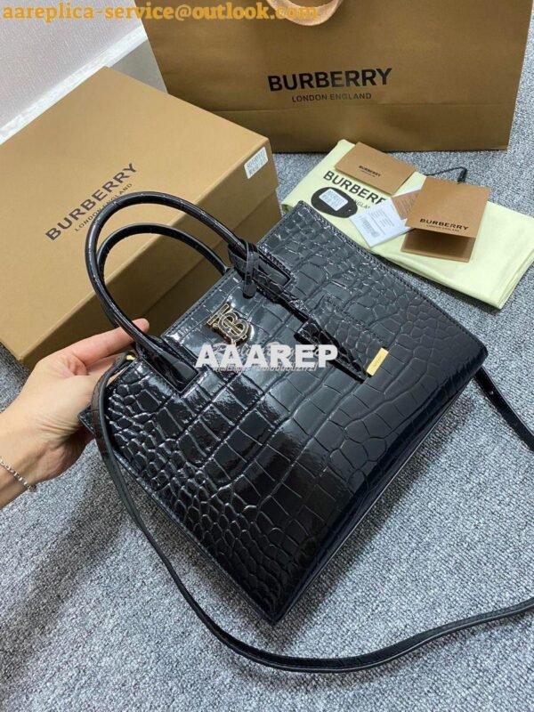 Replica Burberry Frances Mini Croc Effect Leather Tote Bag in black 2