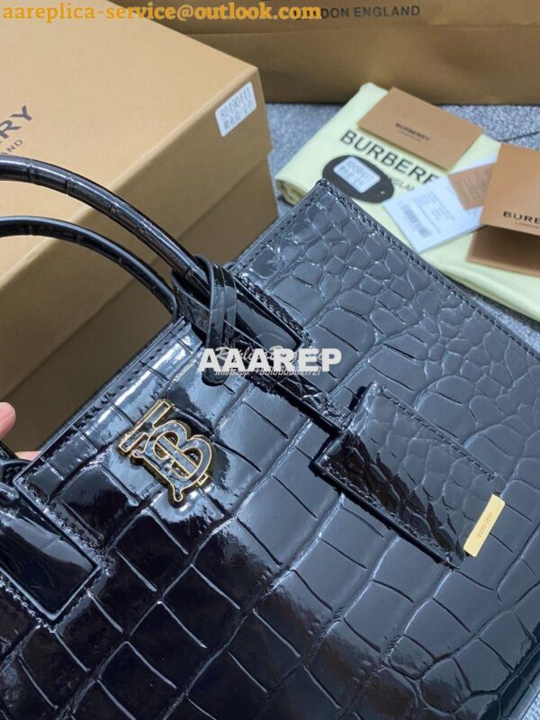 Replica Burberry Frances Mini Croc Effect Leather Tote Bag in black 3