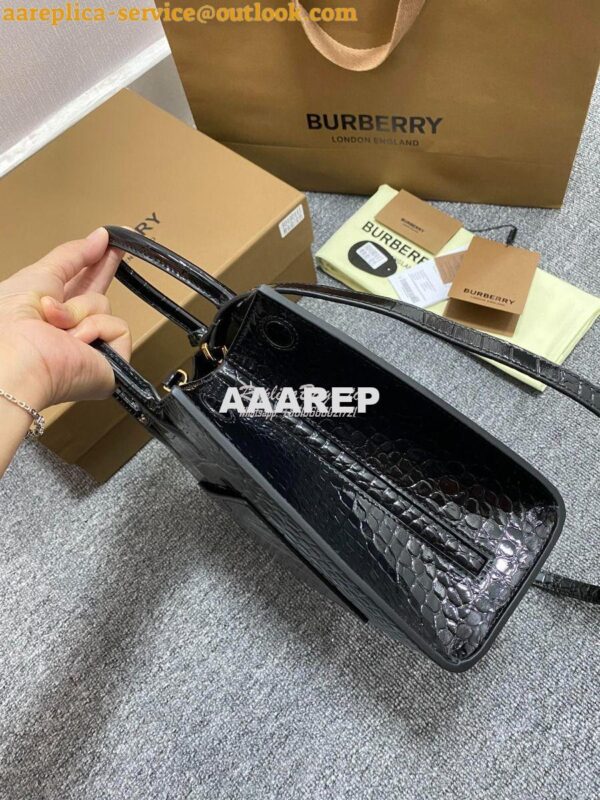 Replica Burberry Frances Mini Croc Effect Leather Tote Bag in black 5