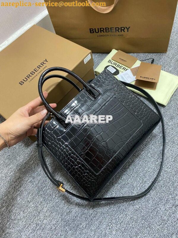 Replica Burberry Frances Mini Croc Effect Leather Tote Bag in black 8