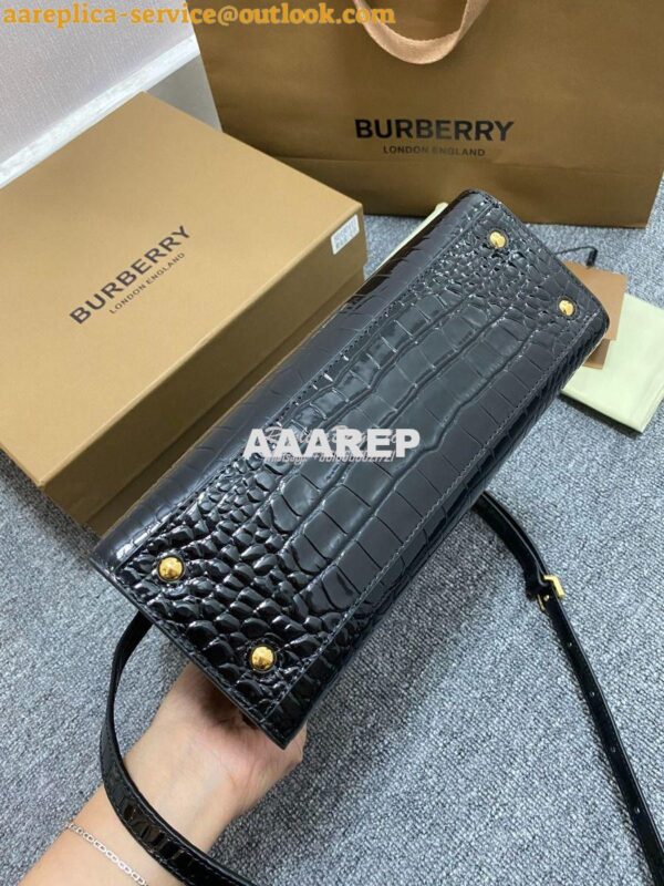 Replica Burberry Frances Mini Croc Effect Leather Tote Bag in black 7