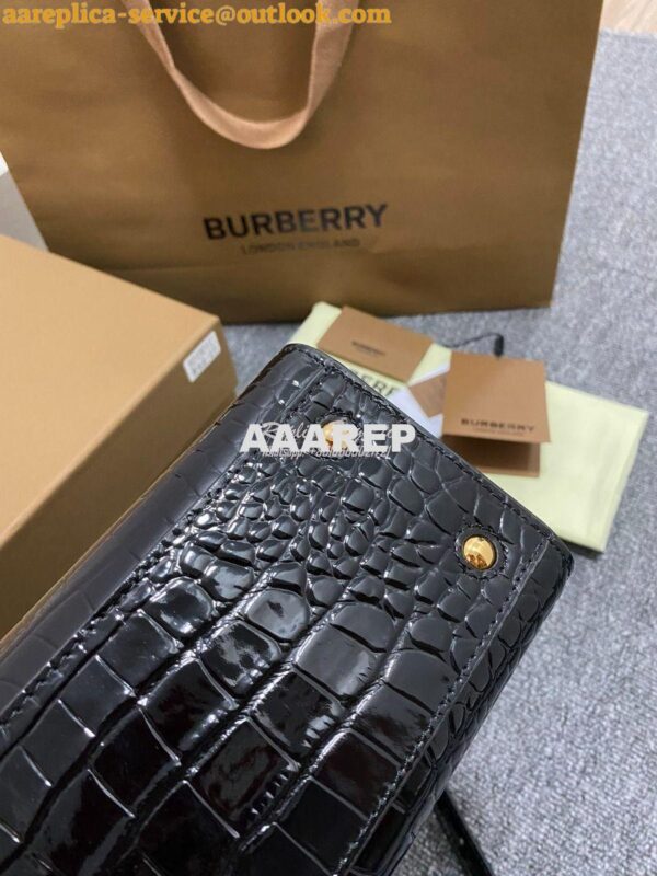 Replica Burberry Frances Mini Croc Effect Leather Tote Bag in black 10