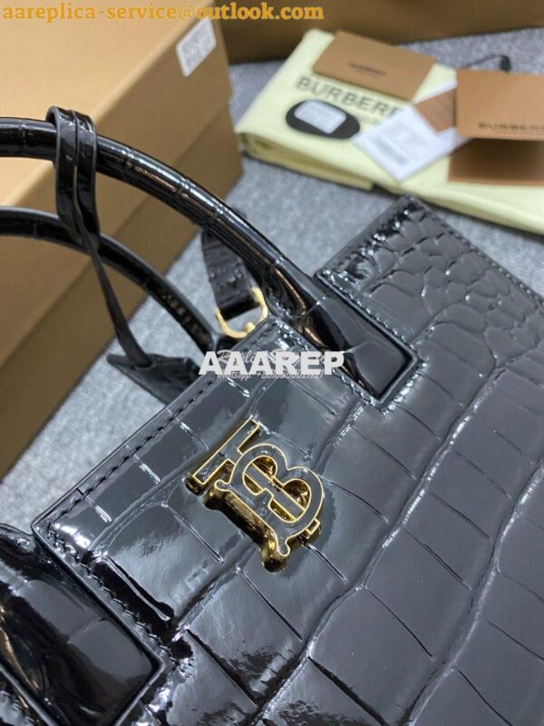 Replica Burberry Frances Mini Croc Effect Leather Tote Bag in black 9