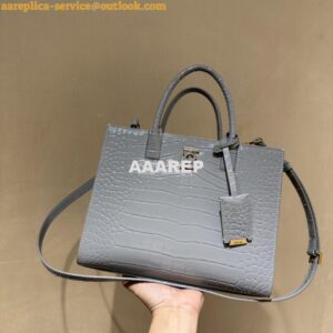 Replica Burberry Frances Mini Croc Effect Leather Tote Bag in grey