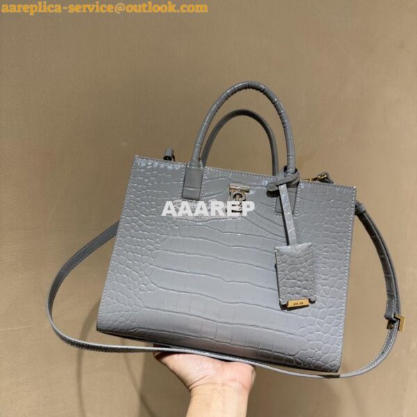 Replica Burberry Frances Mini Croc Effect Leather Tote Bag in grey 3