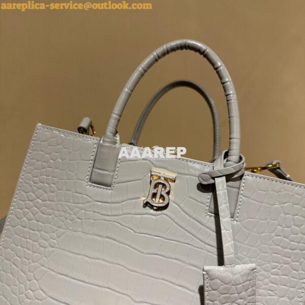 Replica Burberry Frances Mini Croc Effect Leather Tote Bag in grey 4