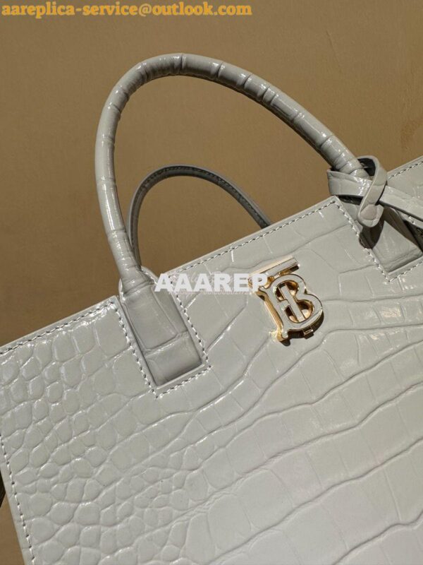 Replica Burberry Frances Mini Croc Effect Leather Tote Bag in grey 8