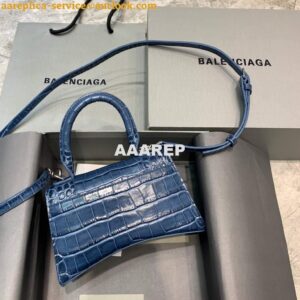 Replica Balenciaga 592833 Hourglass XS Top Handle Bag Navy Blue Silver 2