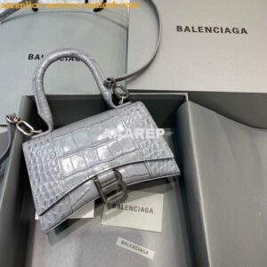 Replica Balenciaga 592833 Hourglass XS Top Handle Bag Navy Gray Silver