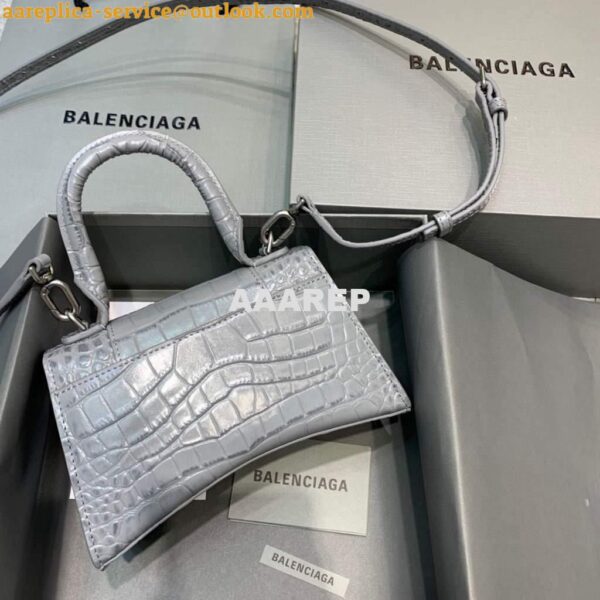 Replica Balenciaga 592833 Hourglass XS Top Handle Bag Navy Gray Silver 4