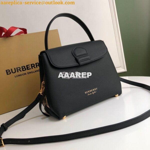 Replica Burberry Grainy Leather and House Check Tote Bag Black 2