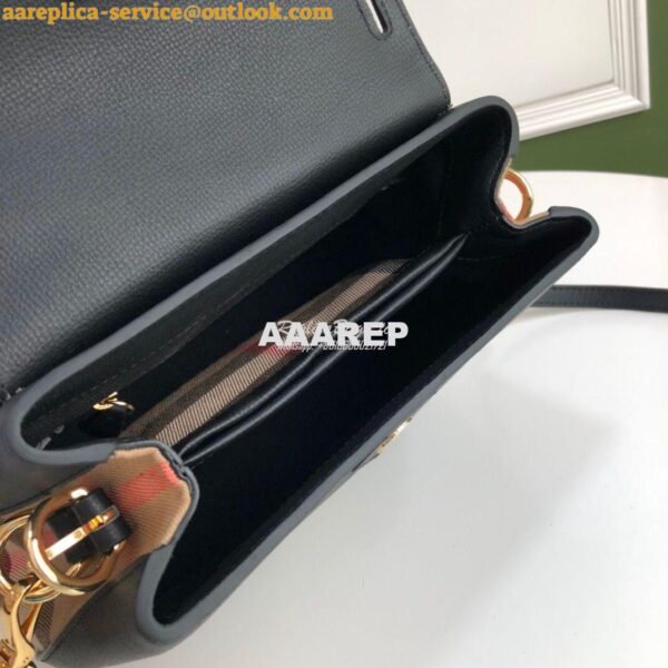 Replica Burberry Grainy Leather and House Check Tote Bag Black 6