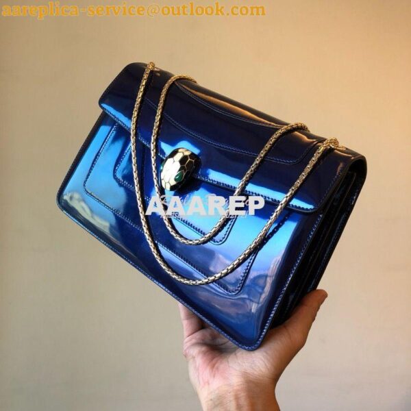 Replica Bvlgari Serpenti Forever Flap Cover Bag in Metallic Cobalt Blu 4