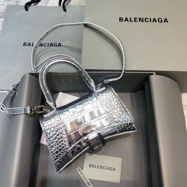 Replica Balenciaga 592833 Hourglass XS Top Handle Bag Silver 3