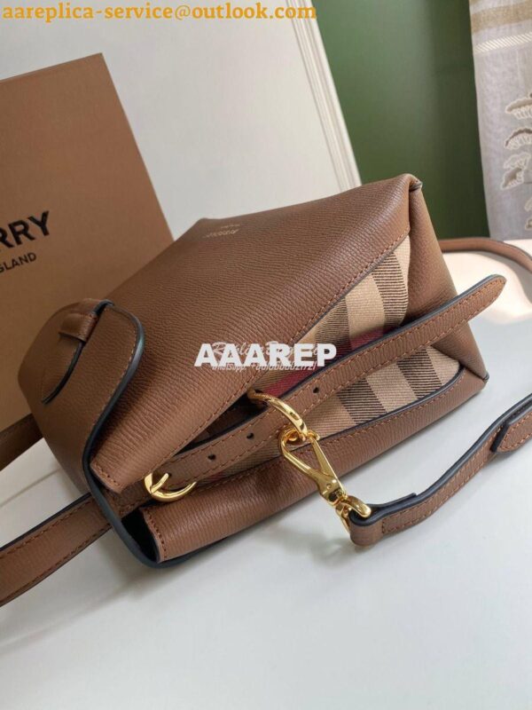 Replica Burberry Grainy Leather and House Check Tote Bag Tan 5