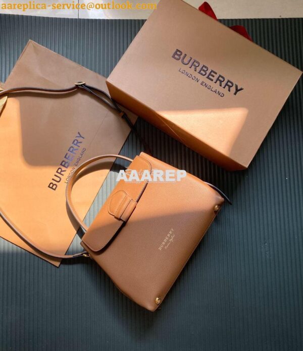 Replica Burberry Grainy Leather and House Check Tote Bag Tan 10