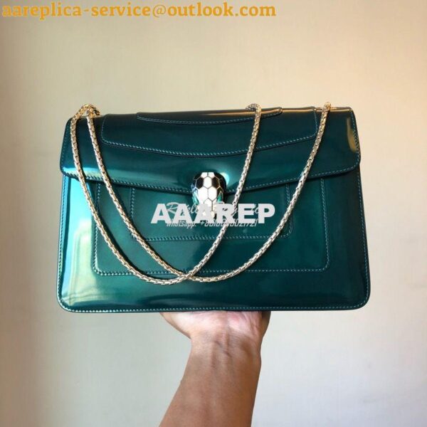 Replica Bvlgari Serpenti Forever Flap Cover Bag in Metallic Green 3979 3