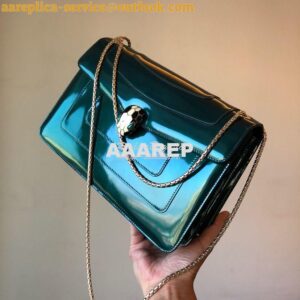 Replica Bvlgari Serpenti Forever Flap Cover Bag in Metallic Green 3979 2