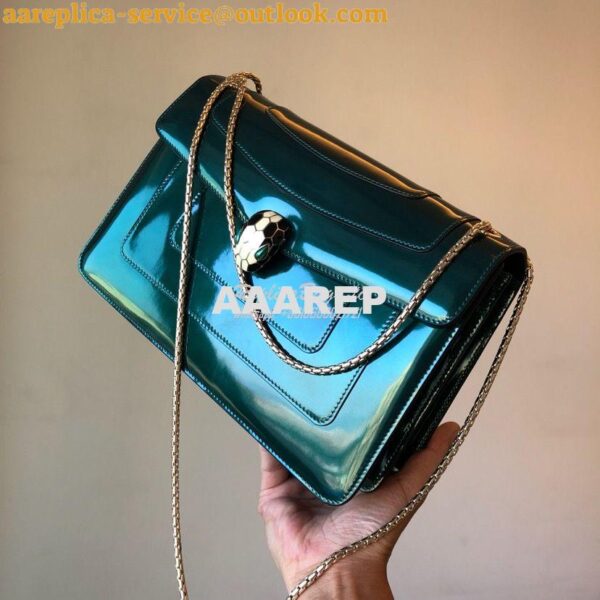 Replica Bvlgari Serpenti Forever Flap Cover Bag in Metallic Green 3979 4