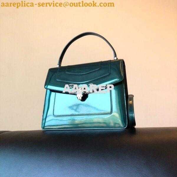 Replica Bvlgari Serpenti Forever Flap Cover Bag in Metallic Green with 3