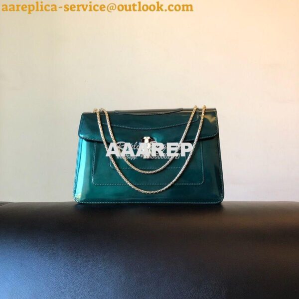 Replica Bvlgari Serpenti Forever Flap Cover Bag in Metallic Green 3979 12