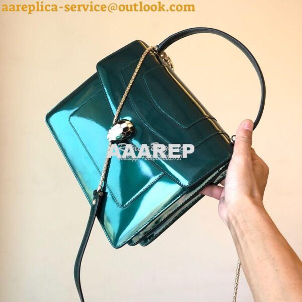 Replica Bvlgari Serpenti Forever Flap Cover Bag in Metallic Green with 5