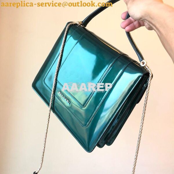 Replica Bvlgari Serpenti Forever Flap Cover Bag in Metallic Green with 6