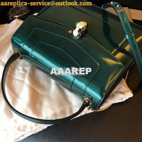 Replica Bvlgari Serpenti Forever Flap Cover Bag in Metallic Green with 11