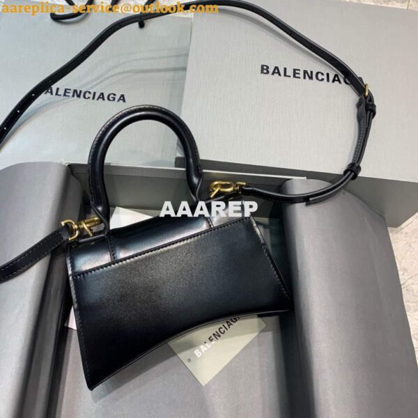 Replica Balenciaga 592833 Hourglass XS Top Handle Leather Bag Black Gold 4