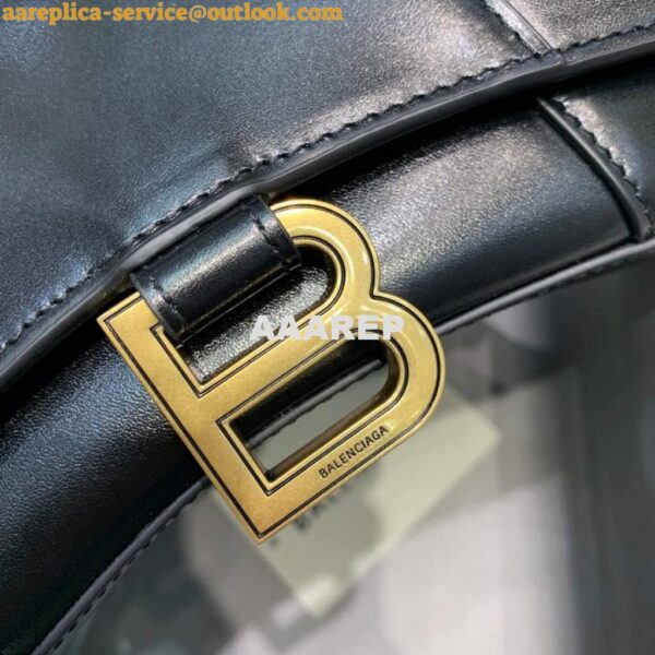 Replica Balenciaga 592833 Hourglass XS Top Handle Leather Bag Black Gold 7