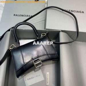 Replica Balenciaga 592833 Hourglass XS Top Handle Leather Bag Black Silver