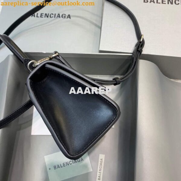 Replica Balenciaga 592833 Hourglass XS Top Handle Leather Bag Black Silver 5