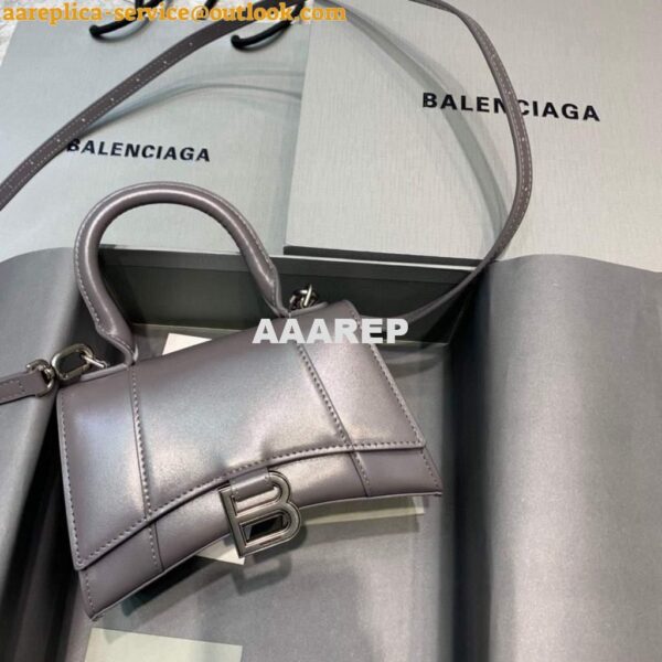 Replica Balenciaga 592833 Hourglass XS Top Handle Leather Bag Gray 3