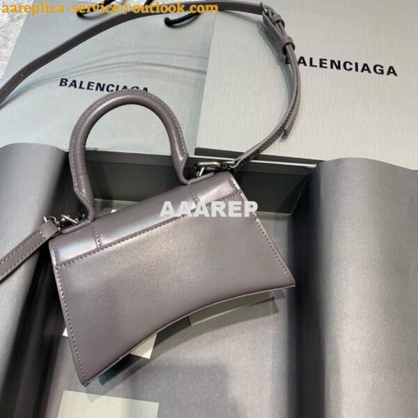 Replica Balenciaga 592833 Hourglass XS Top Handle Leather Bag Gray 4