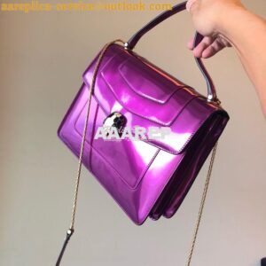 Replica Bvlgari Serpenti Forever Flap Cover Bag in Metallic Purple wit 2