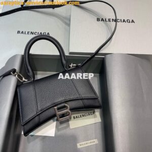 Replica Balenciaga 592833 Hourglass XS Top Handle Leather HandBag Black